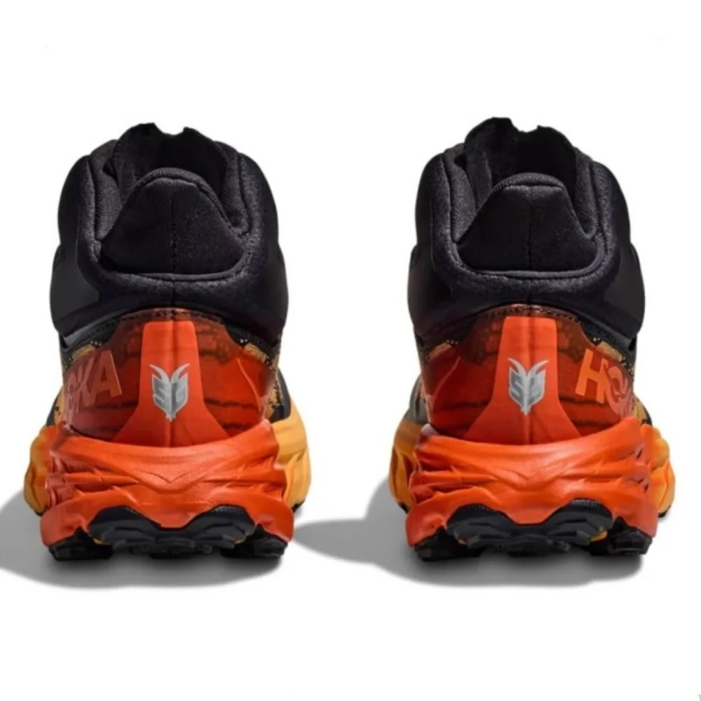 Hoka Speedgoat 5 Mid GTX Gore-Tex WATERPROOF Hiking Boots Black / Orange Yellow - Picture 4 of 12